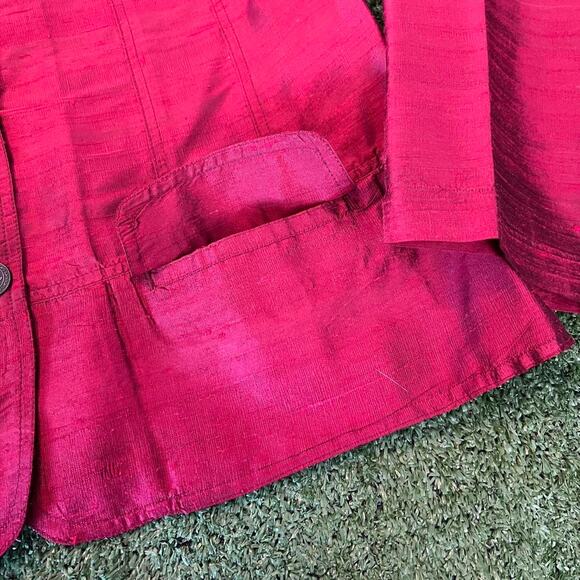 Vintage Chico's red 100% silk button-up textured shirt with mandarin collar sz 3 - Picture 3 of 5